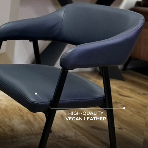 Dora Black Leather Dining Chair – Modern Dining Seat with Armrest