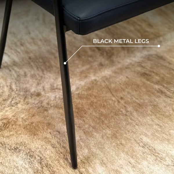 Dora Black Leather Dining Chair – Modern Dining Seat with Armrest