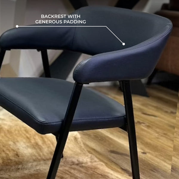 Dora Black Leather Dining Chair – Modern Dining Seat with Armrest