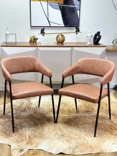 Dora Upholstered Dining Chair in Tan Premium PU Leather and Metal Legs