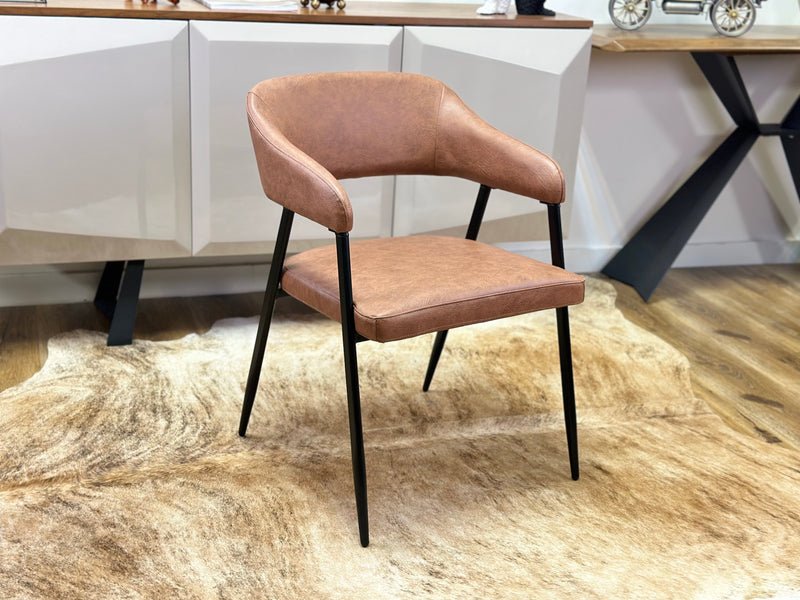 Dora Upholstered Dining Chair in Tan Premium PU Leather and Metal Legs