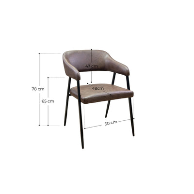 Dora Modern Dining Chair in Brown Premium PU Leather and Metal Legs