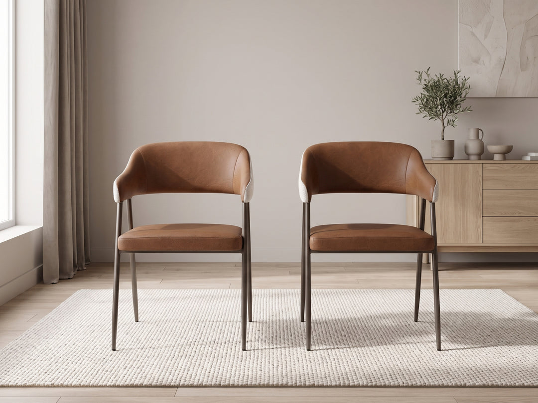 Dora Tan Leather Curved Back Dining Chair