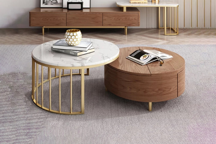 Earl Modern Nesting Coffee Table with Marble Top (Set of 2)