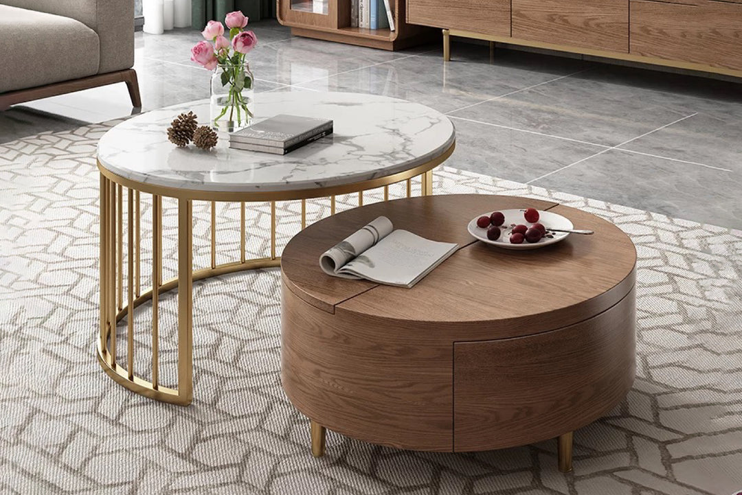 Earl Modern Nesting Coffee Table with Marble Top (Set of 2)