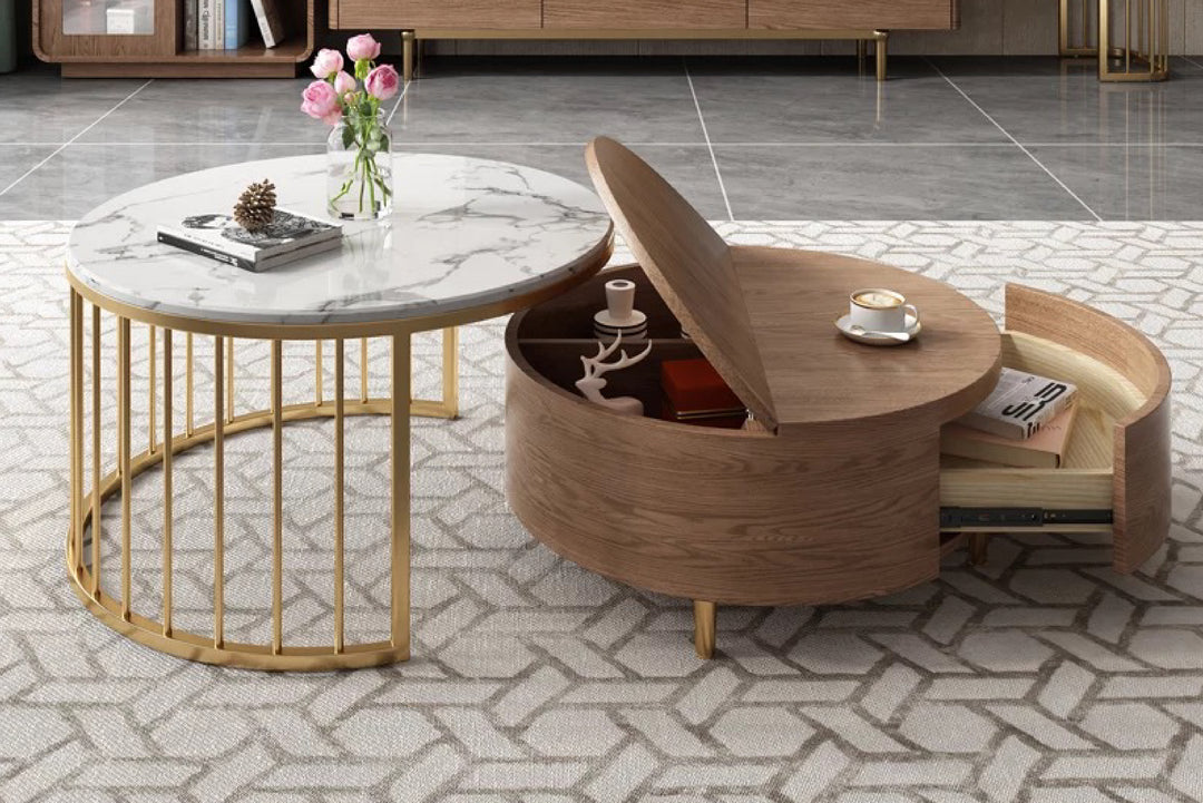 Earl Modern Nesting Coffee Table with Marble Top (Set of 2)