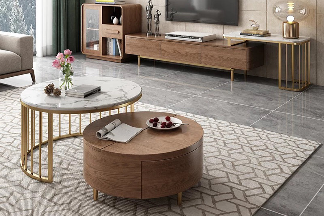 Earl Modern Nesting Coffee Table with Marble Top (Set of 2)