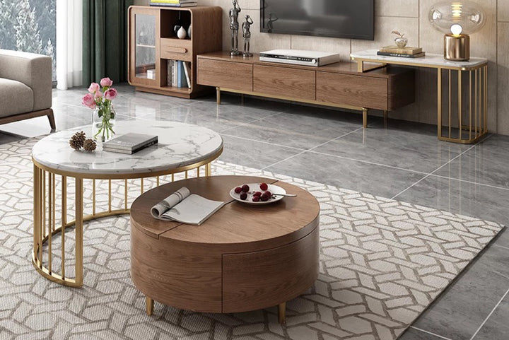 Earl Modern Nesting Coffee Table with Marble Top (Set of 2)