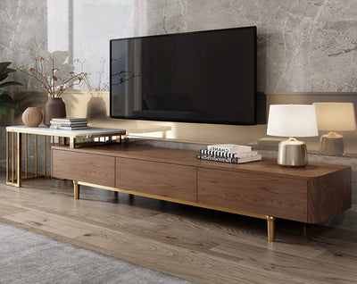 Earl Extendable TV Unit with Stainless Steel Gold Base