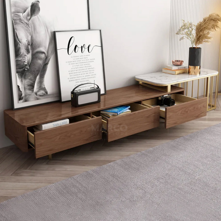 Modern Extendable Marble TV Unit | Low Line Entertainment Unit