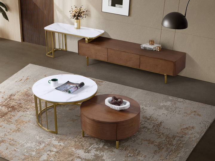 Earl Extendable TV Unit with Stainless Steel Gold Legs