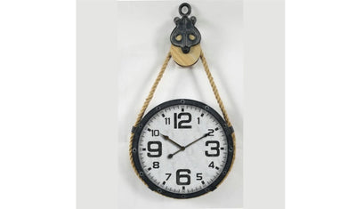Early Settler Wood, metal, Rope Wall Hanging Clock, 90cm