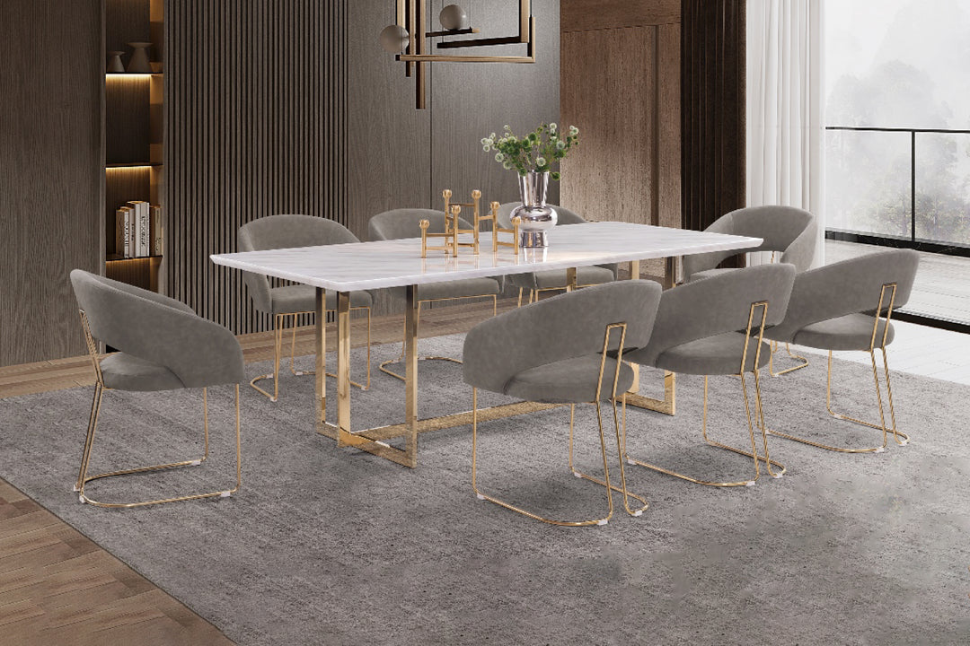 Eden Marble Top Dining Table - Champagne Gold Stainless Steel Frame