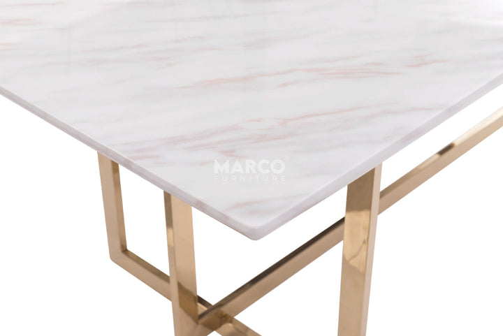 Eden Marble Top Dining Table - Champagne Gold Stainless Steel Frame