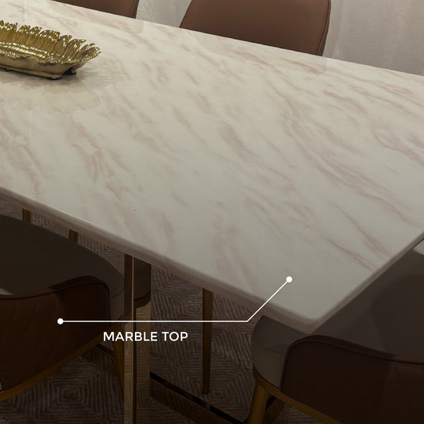 Eden Marble Top Dining Table - Champagne Gold Stainless Steel Frame
