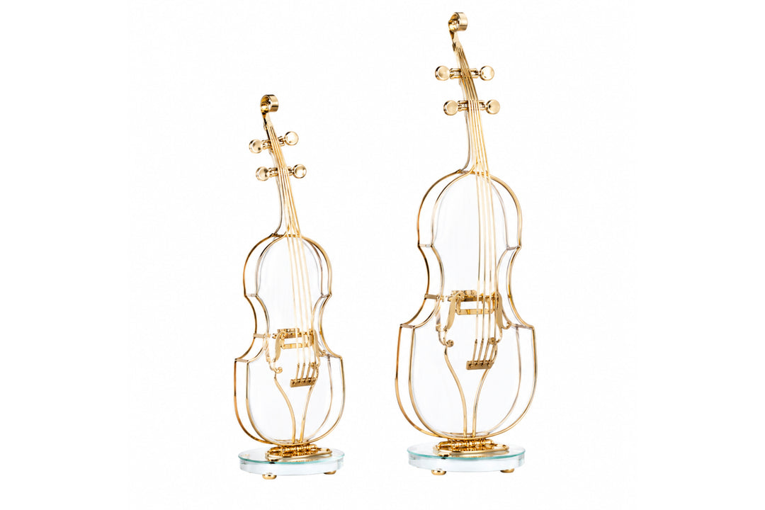 Edison Violin Figurine - Gold and Crystal Decorative Sculpture (Set of 2)
