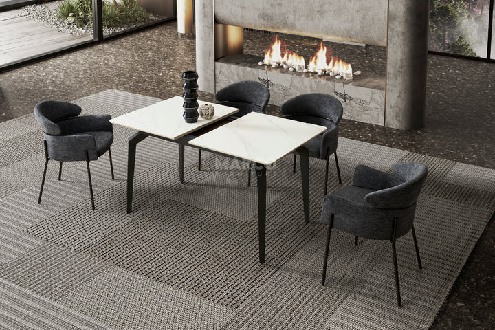 Elora Spanish Ceramic Top Extendable Dining Table - Matte Black Metal Legs