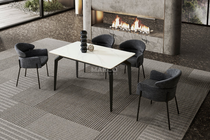 Elora Spanish Ceramic Top Extendable Dining Table - Matte Black Metal Legs