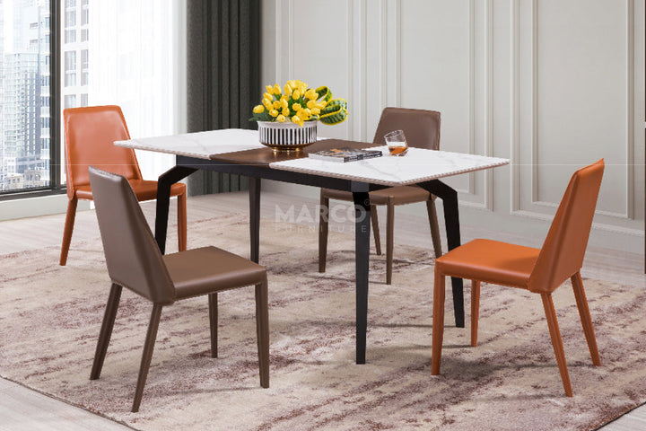 Elora Spanish Ceramic Top Extendable Dining Table - Matte Black Metal Legs