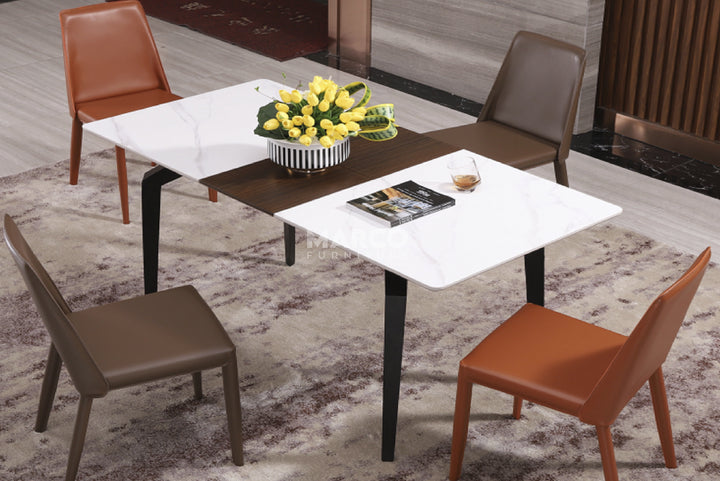 Elora Spanish Ceramic Top Extendable Dining Table - Matte Black Metal Legs