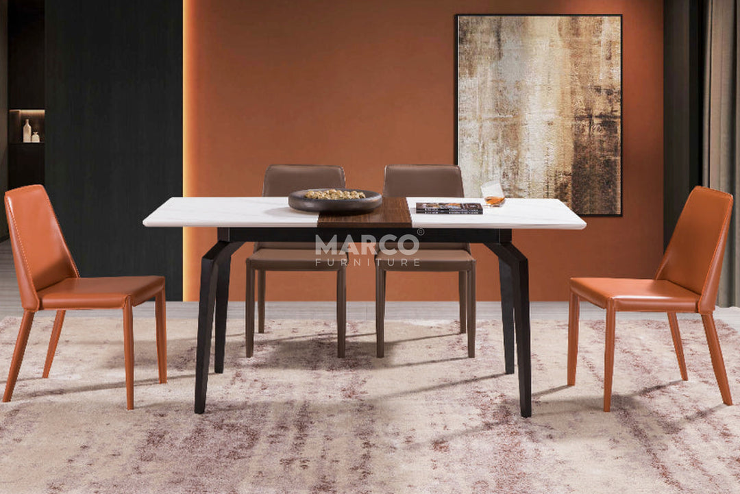 Elora Spanish Ceramic Top Extendable Dining Table - Matte Black Metal Legs