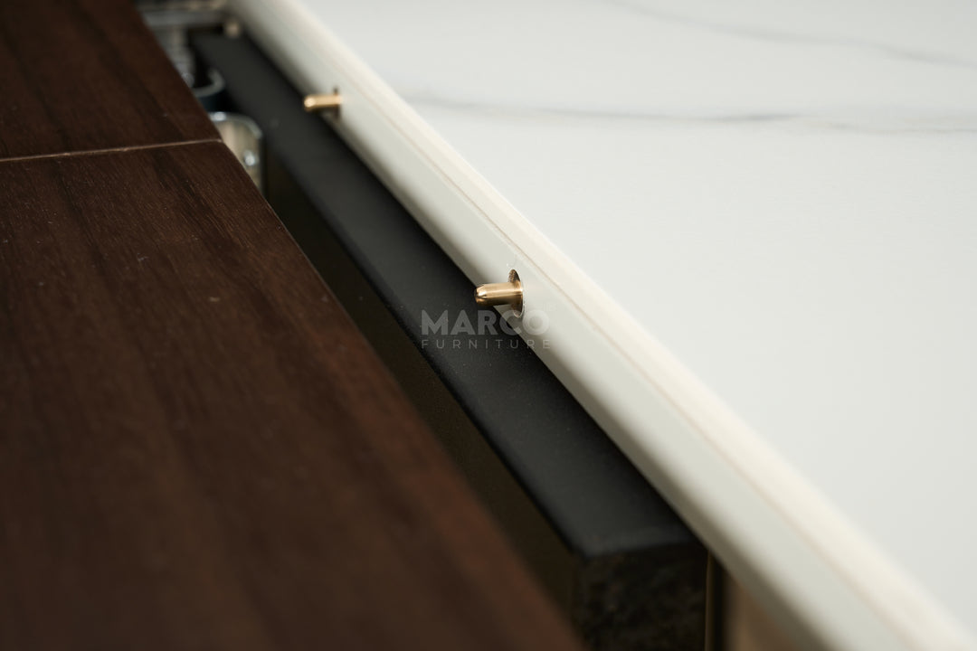 Elora Spanish Ceramic Top Extendable Dining Table - Matte Black Metal Legs