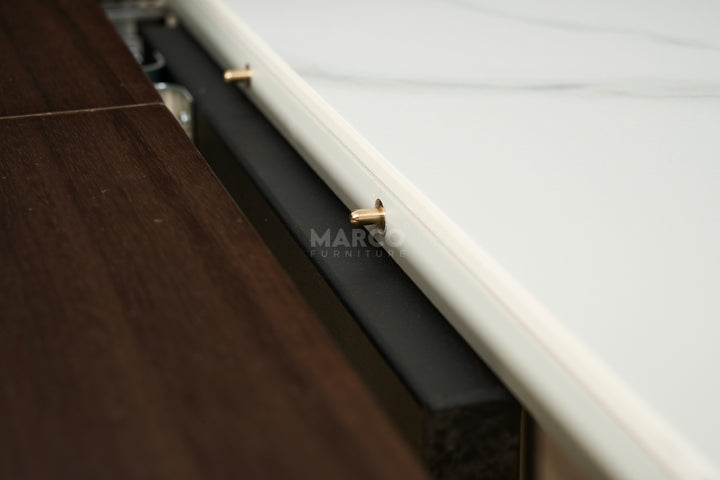 Elora Spanish Ceramic Top Extendable Dining Table - Matte Black Metal Legs