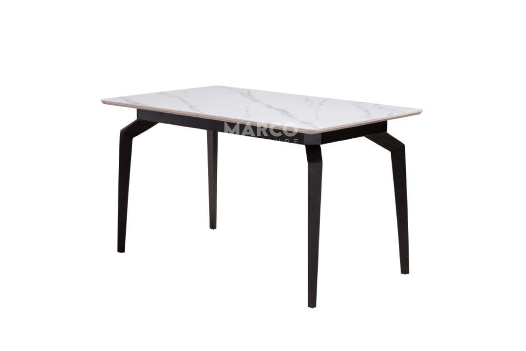 Elora Spanish Ceramic Top Extendable Dining Table - Matte Black Metal Legs