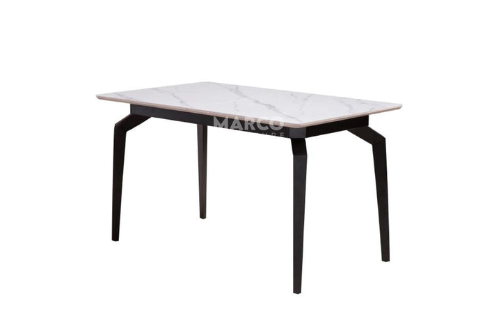 Elora Spanish Ceramic Top Extendable Dining Table - Matte Black Metal Legs