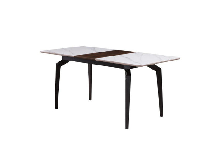 Elora Spanish Ceramic Top Extendable Dining Table - Matte Black Metal Legs