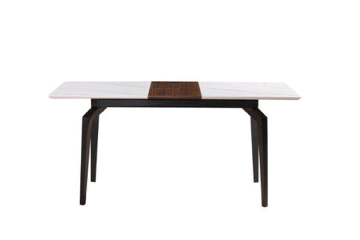 Elora Spanish Ceramic Top Extendable Dining Table - Matte Black Metal Legs