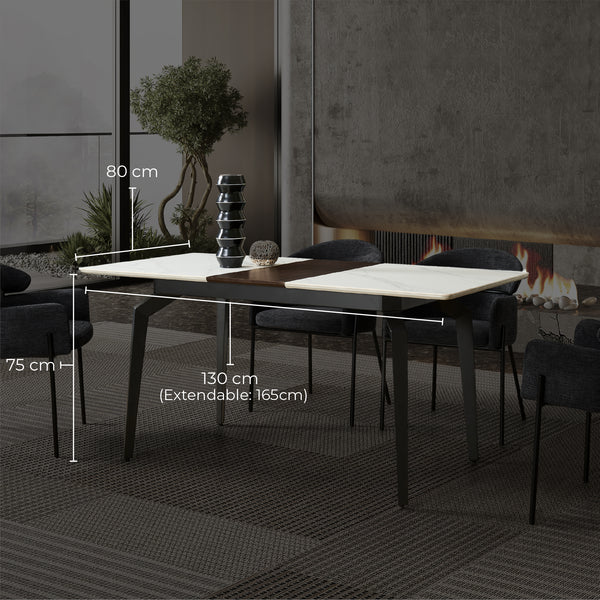 Elora Spanish Ceramic Top Extendable Dining Table - Matte Black Metal Legs