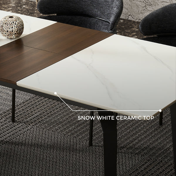 Elora Spanish Ceramic Top Extendable Dining Table - Matte Black Metal Legs