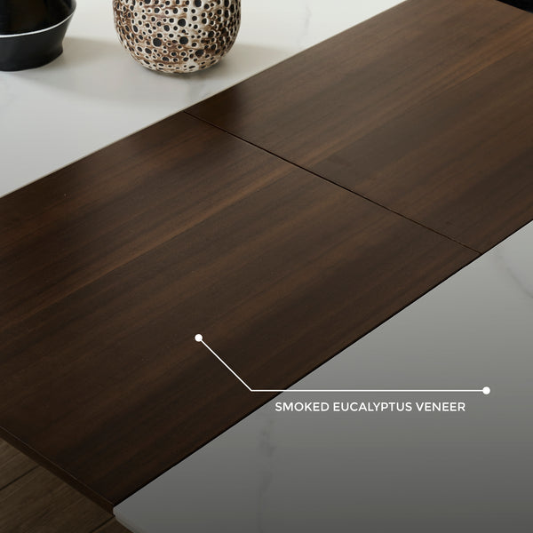 Elora Spanish Ceramic Top Extendable Dining Table - Matte Black Metal Legs