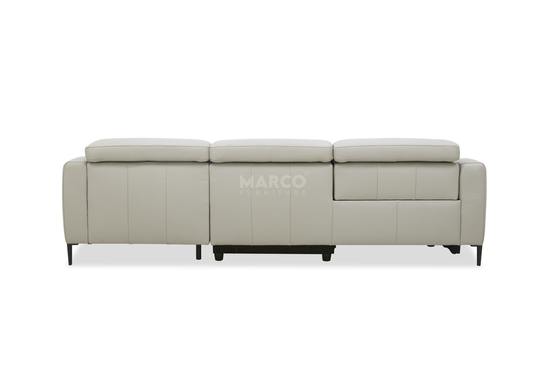 Gray sofa with 'MARCO' branding on a white background
