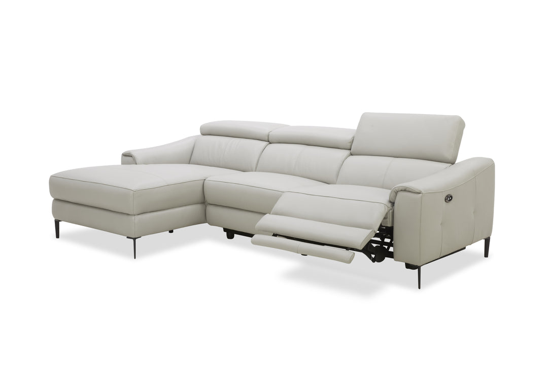 Beige sectional sofa with reclining feature on a white background