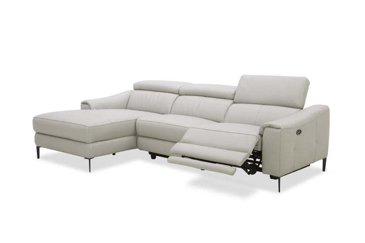 Beige sectional sofa with reclining feature on a white background