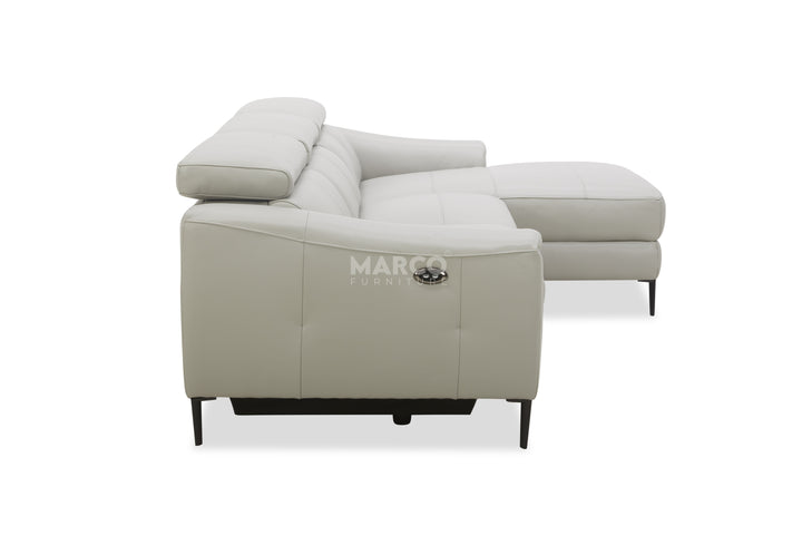 Gray sectional sofa with 'MARCO' branding on a white background