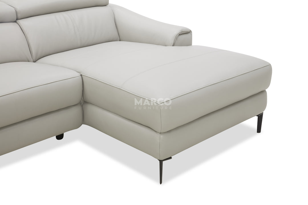 Gray sectional sofa with 'Marco' branding on a white background