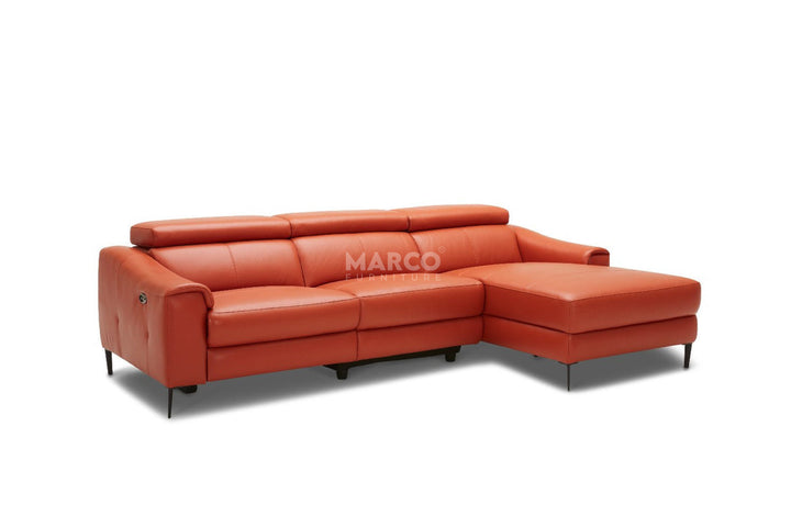 Orange sectional sofa with 'MARCO' branding on a white background