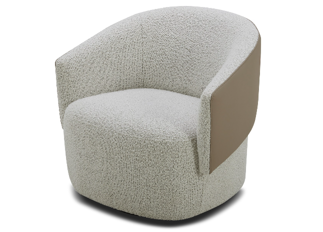 Round, textured chair with a beige accent on a white background