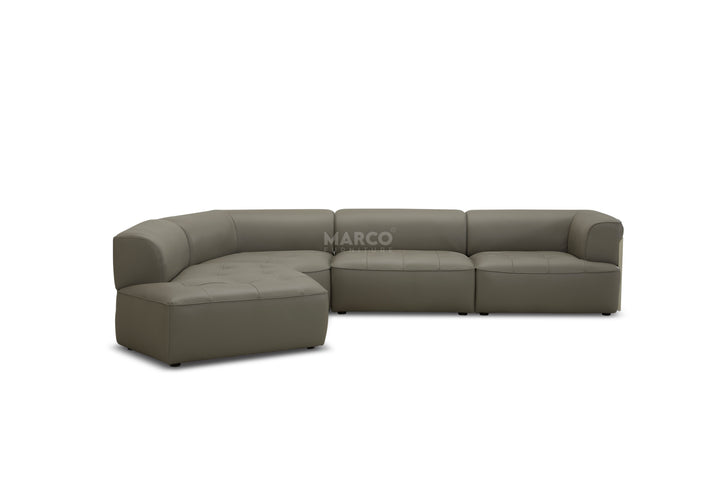 Gray sectional sofa with 'MARCO' branding on a white background