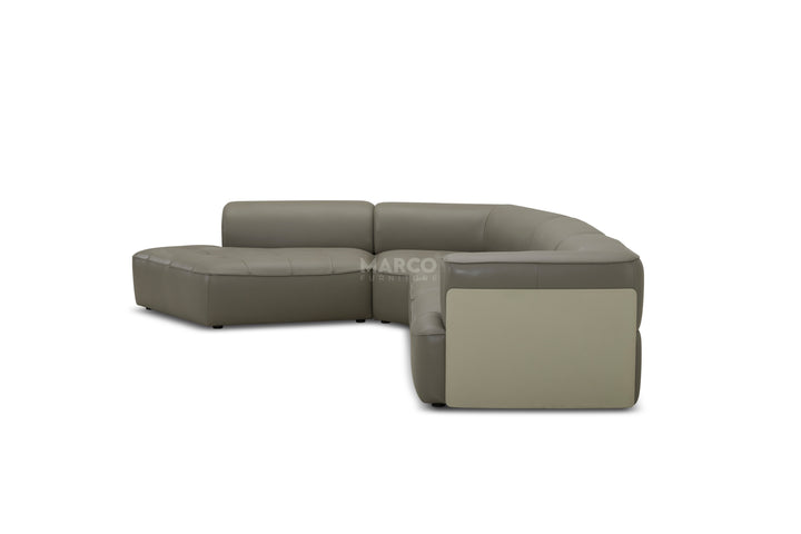 Gray sectional sofa with 'Marco' branding on a white background