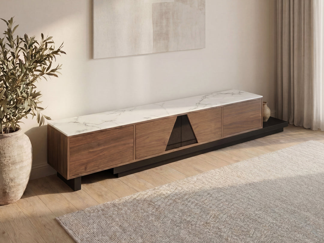 Capello Sintered Stone Extendable TV Unit - Walnut & Black