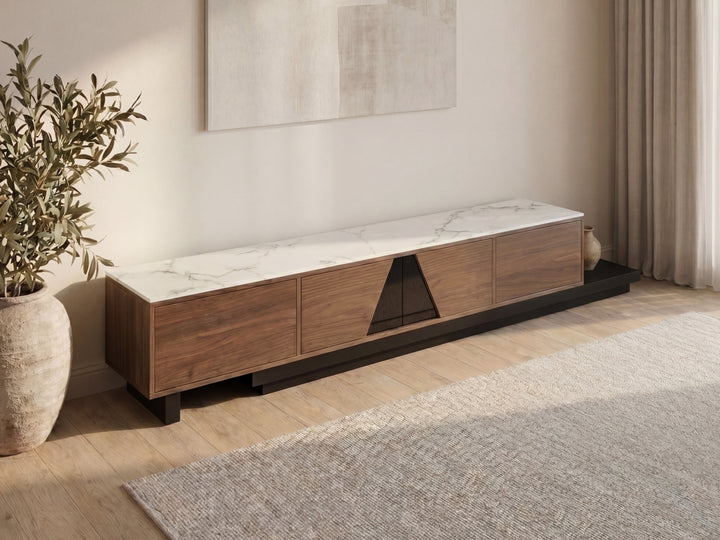 Capello Sintered Stone Extendable TV Unit - Walnut & Black