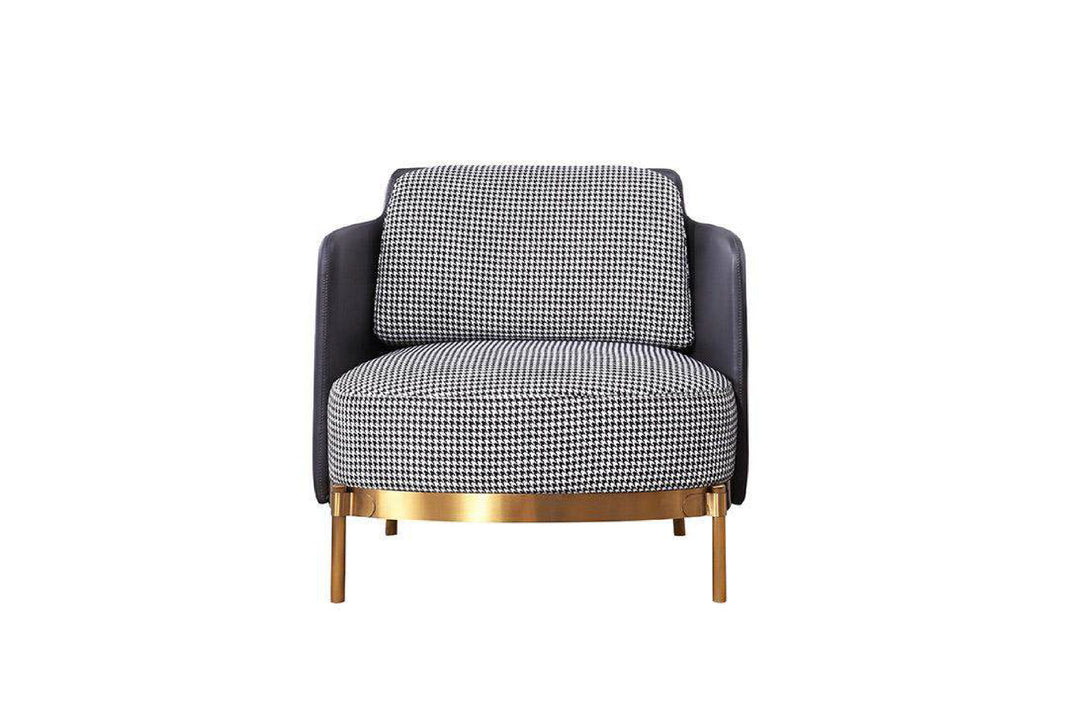 Chair with checkered pattern and gold legs on a white background
