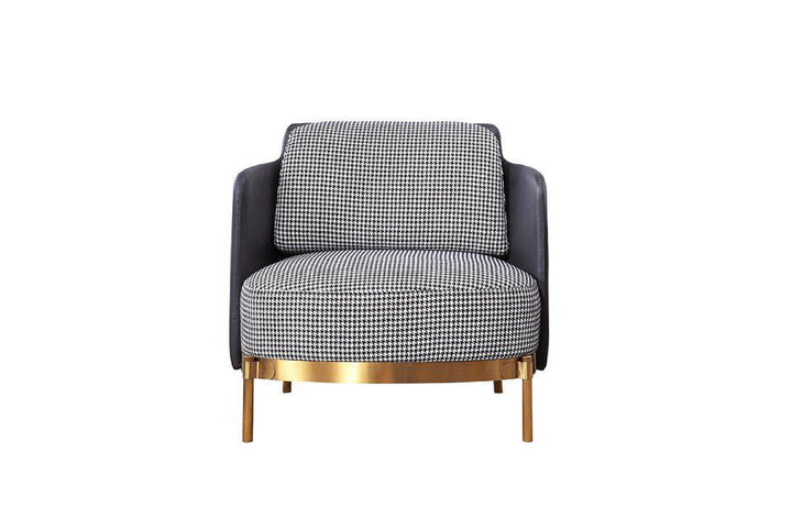 Chair with checkered pattern and gold legs on a white background