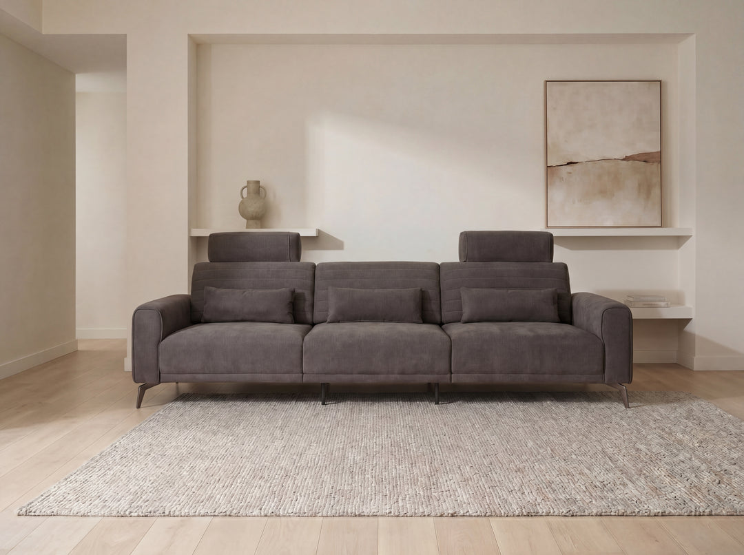 Glamour Upholstered Fabric Sectional Lounge – Modern L-Shape Sofa with Headrests