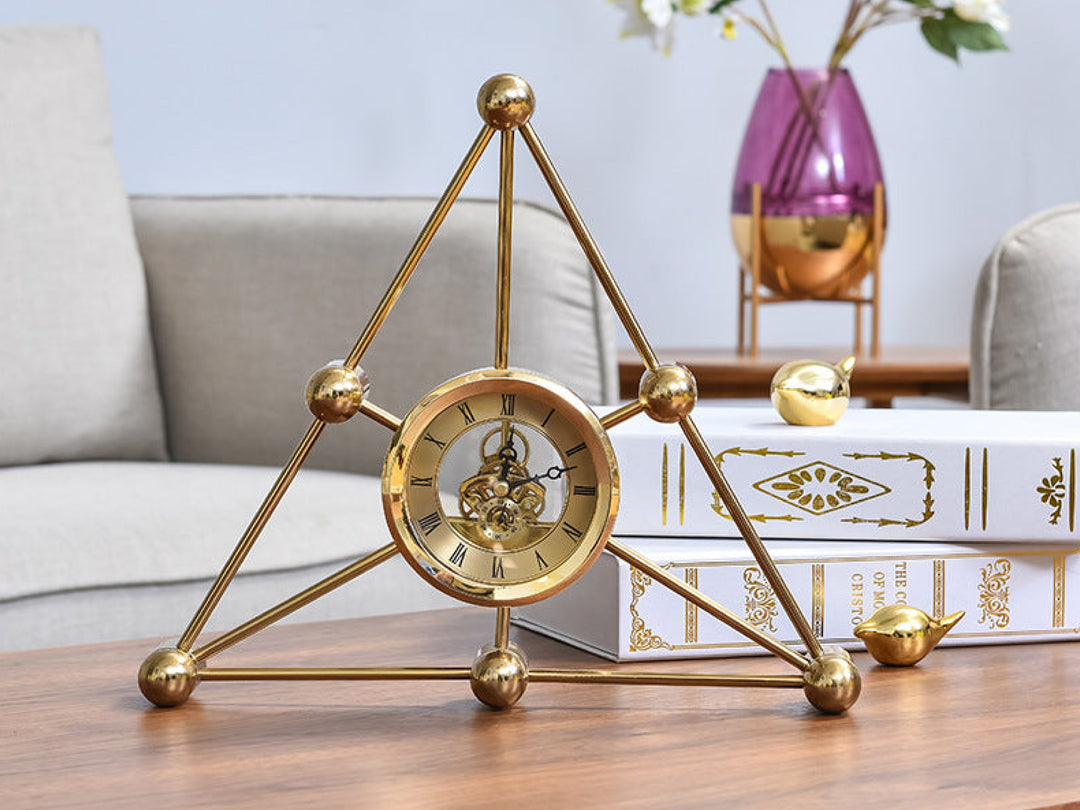 Pyramid Shape Clock Geometric Pyramid Table Clock | Modern Decorative Accent