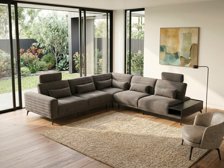 Glamour Upholstered Fabric Sectional Lounge – Modern L-Shape Sofa with Headrests